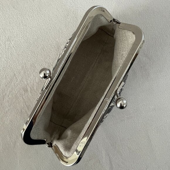NWOT! Mini Frame Bag Handmade by Bag Noir in a Grey & Ivory Rabbit Print Linen - Picture 7 of 9